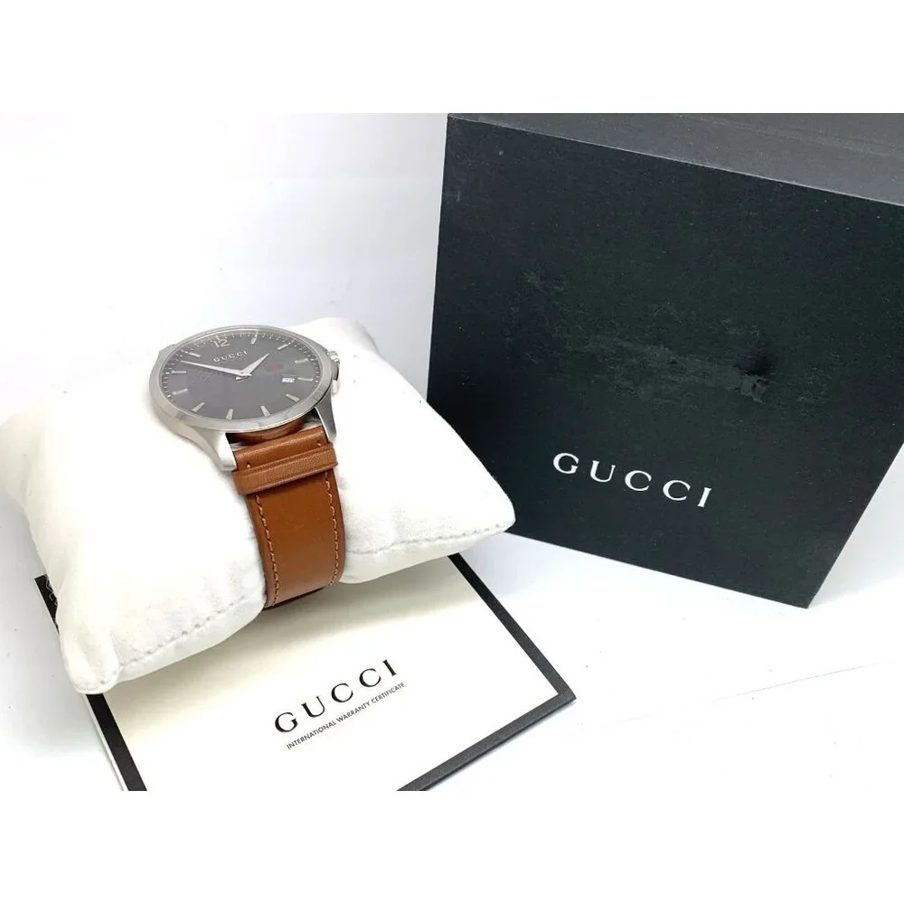Gucci Men's Watch YA126302 G-Timeless Swiss Quartz Gray Dial Brown Leather 40mm